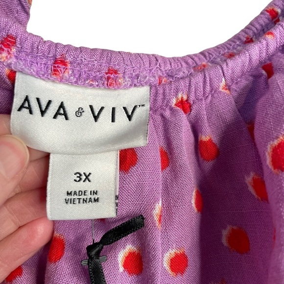 NWT Ava & Viv Women Purple Polka Dot Ruffle Short Sleeve Side Slit Dress Size 3X - Picture 8 of 11